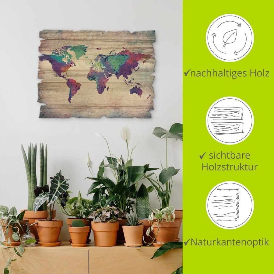 Artland Artprint op hout Veelkleurige wereldkaart - Foto 3