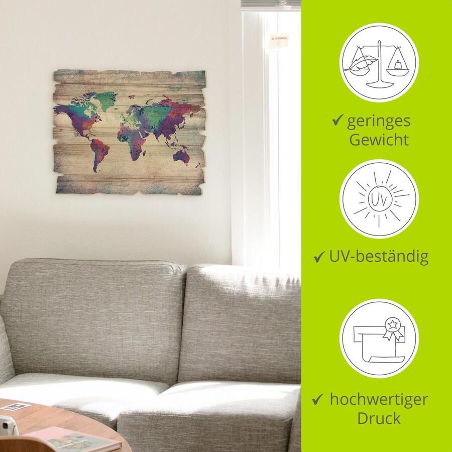 Artland Artprint op hout Veelkleurige wereldkaart - Foto 4