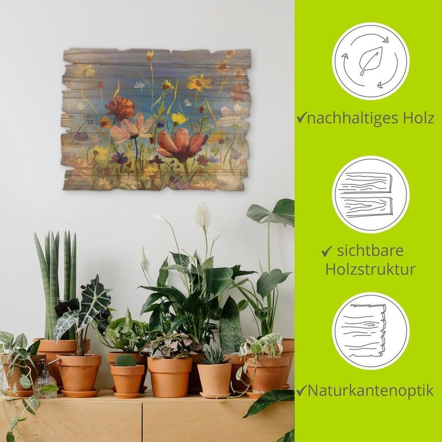 Artland Artprint op hout Weide met wilde bloemen blauwe hemel - Foto 3