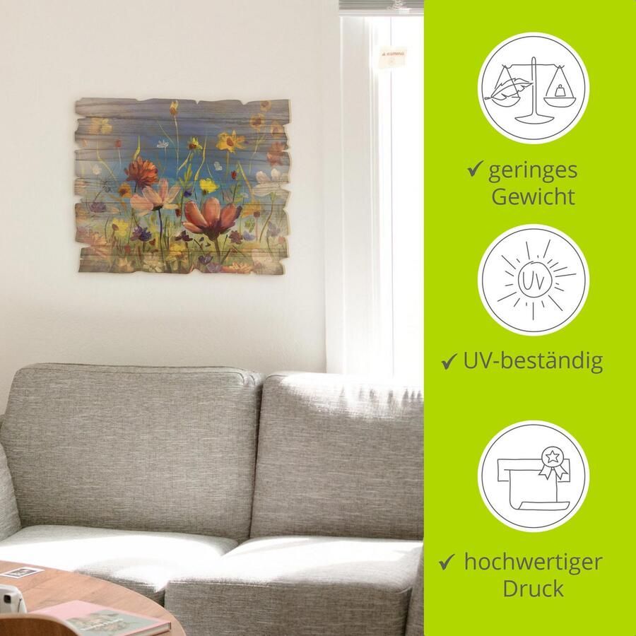 Artland Artprint op hout Weide met wilde bloemen blauwe hemel - Foto 4