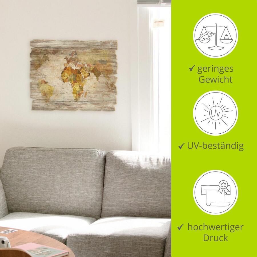 Artland Artprint op hout Wereldkaart - Foto 4