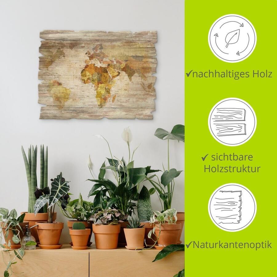 Artland Artprint op hout Wereldkaart - Foto 5
