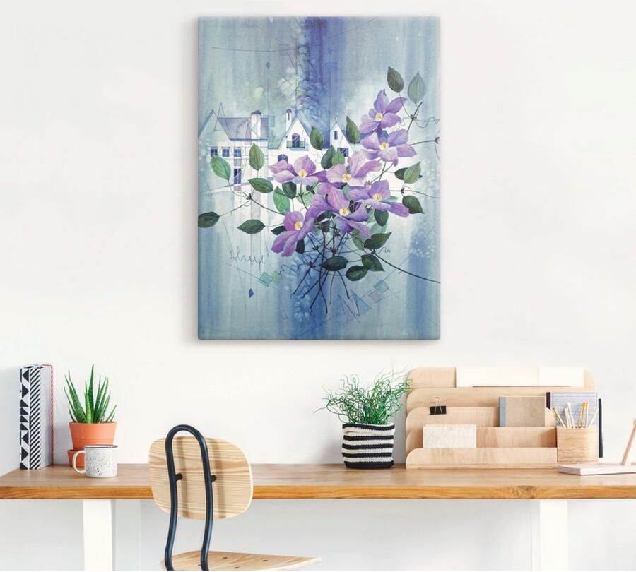 Artland Artprint op linnen Aanzicht met clematis gespannen op een spieraam - Foto 3