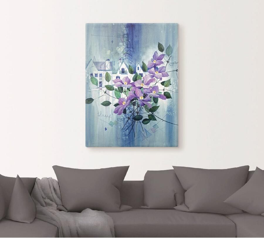Artland Artprint op linnen Aanzicht met clematis gespannen op een spieraam - Foto 4