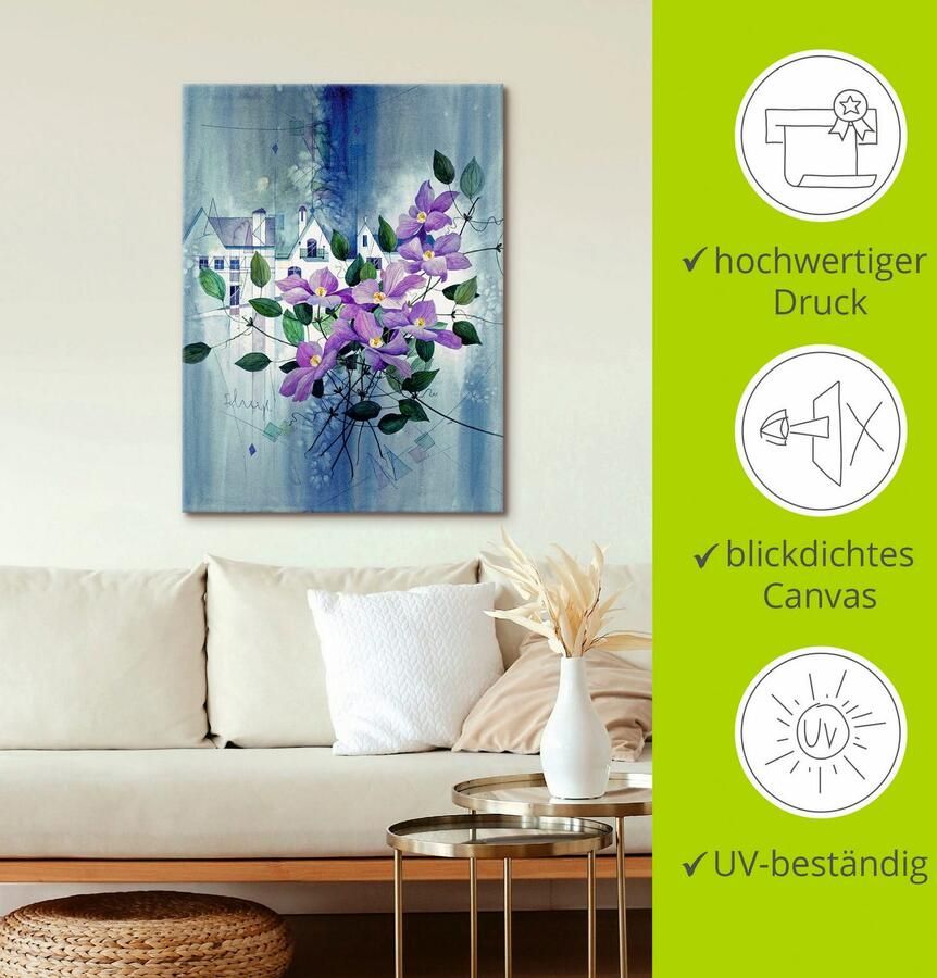 Artland Artprint op linnen Aanzicht met clematis gespannen op een spieraam - Foto 2