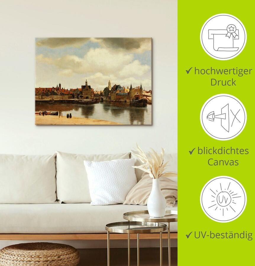 Artland Artprint op linnen Aanzicht van de stad Delft. Ca. 1660 - Foto 3