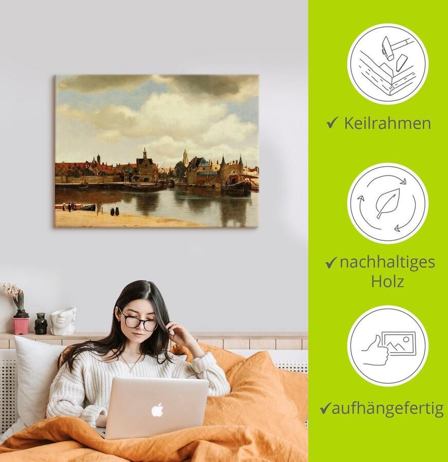 Artland Artprint op linnen Aanzicht van de stad Delft. Ca. 1660 - Foto 2