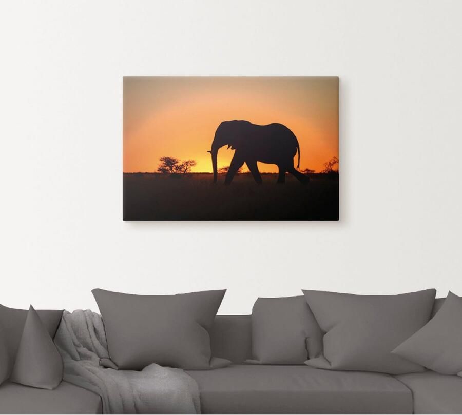 Artland Artprint op linnen Afrikaanse olifant bij zonsondergang - Foto 4