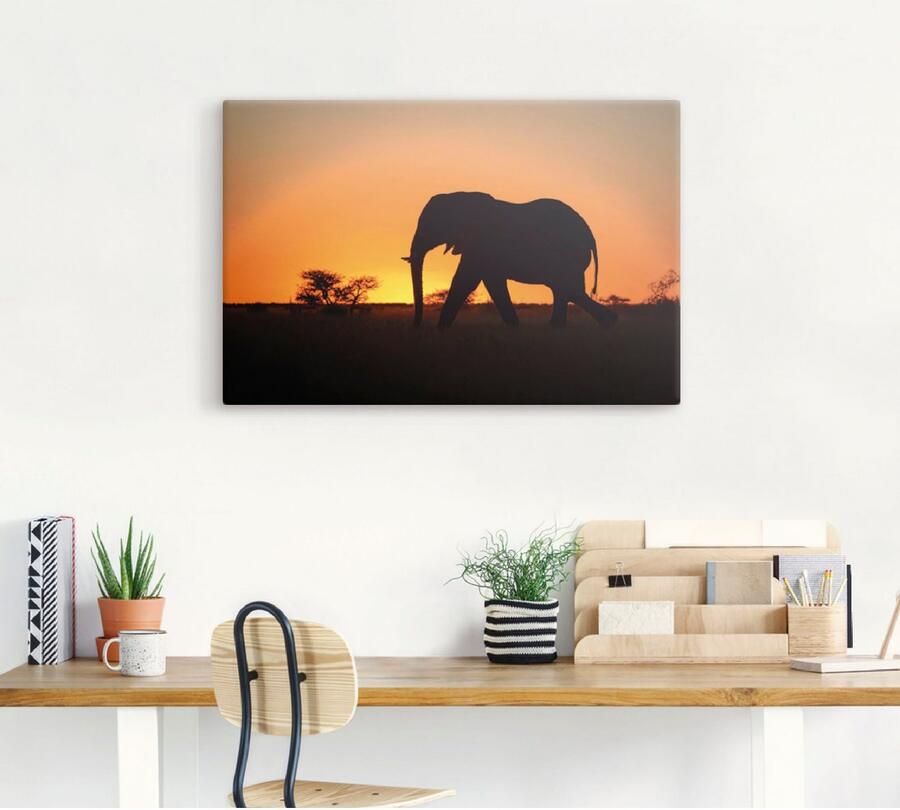 Artland Artprint op linnen Afrikaanse olifant bij zonsondergang - Foto 3