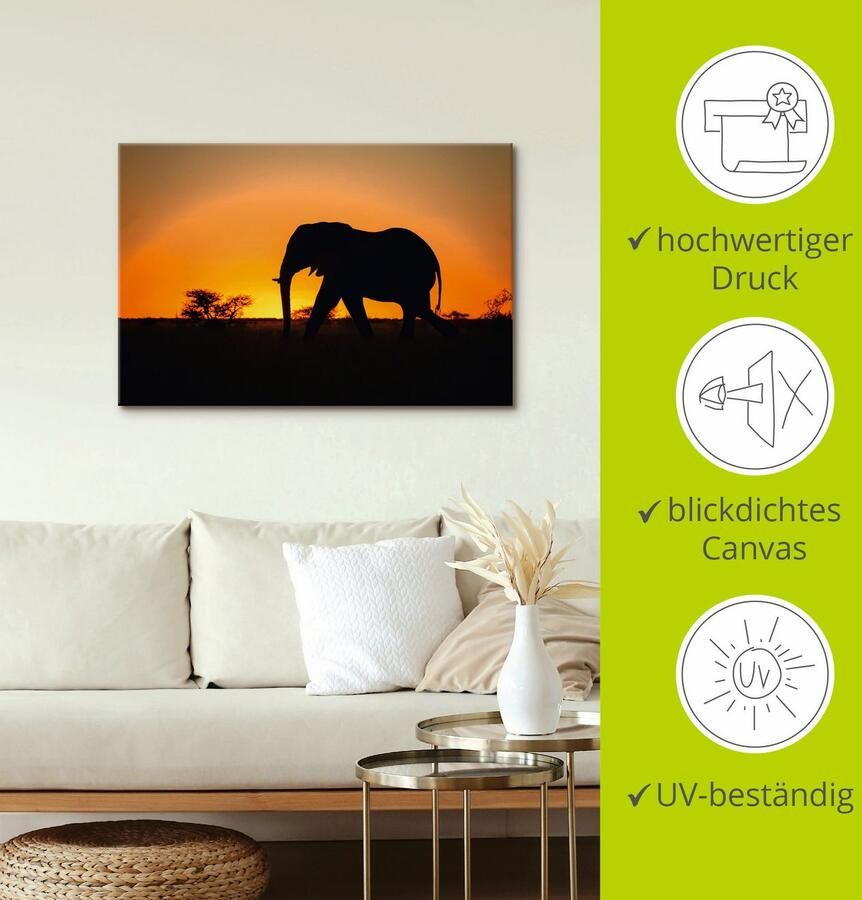 Artland Artprint op linnen Afrikaanse olifant bij zonsondergang - Foto 2