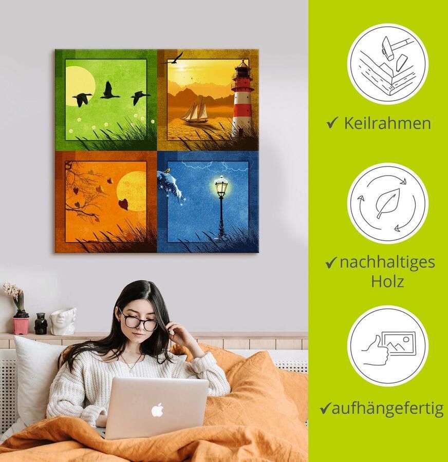 Artland Artprint op linnen Alle 4 seizoenen gespannen op een spieraam