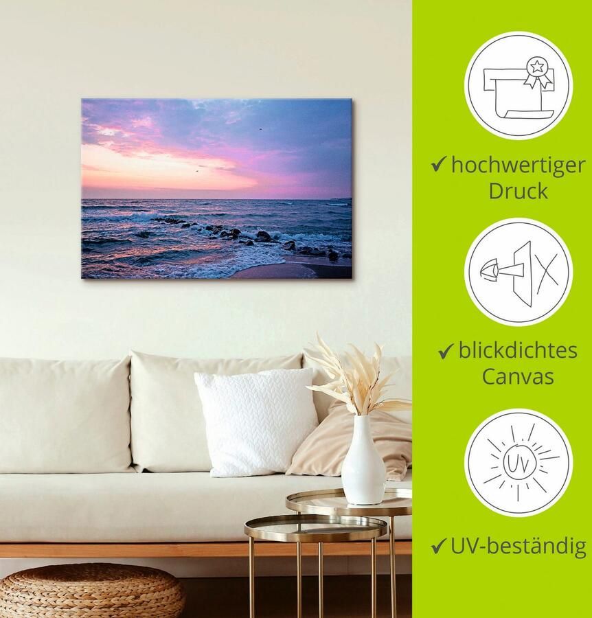 Artland Artprint op linnen Begin van de dag aan het mooie Oostzeestrand - Foto 2