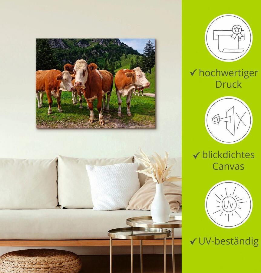 Artland Artprint op linnen Beierse koeien gespannen op een spieraam - Foto 2