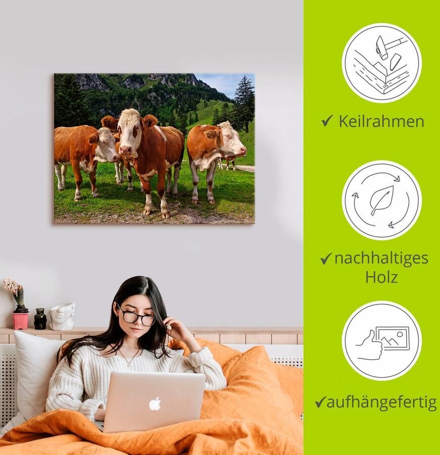 Artland Artprint op linnen Beierse koeien gespannen op een spieraam