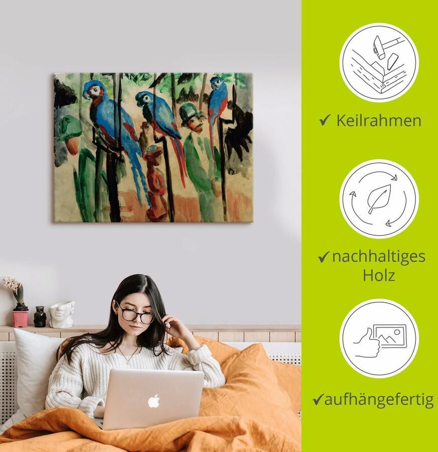 Artland Artprint op linnen Bij de papegaaien gespannen op een spieraam - Foto 2