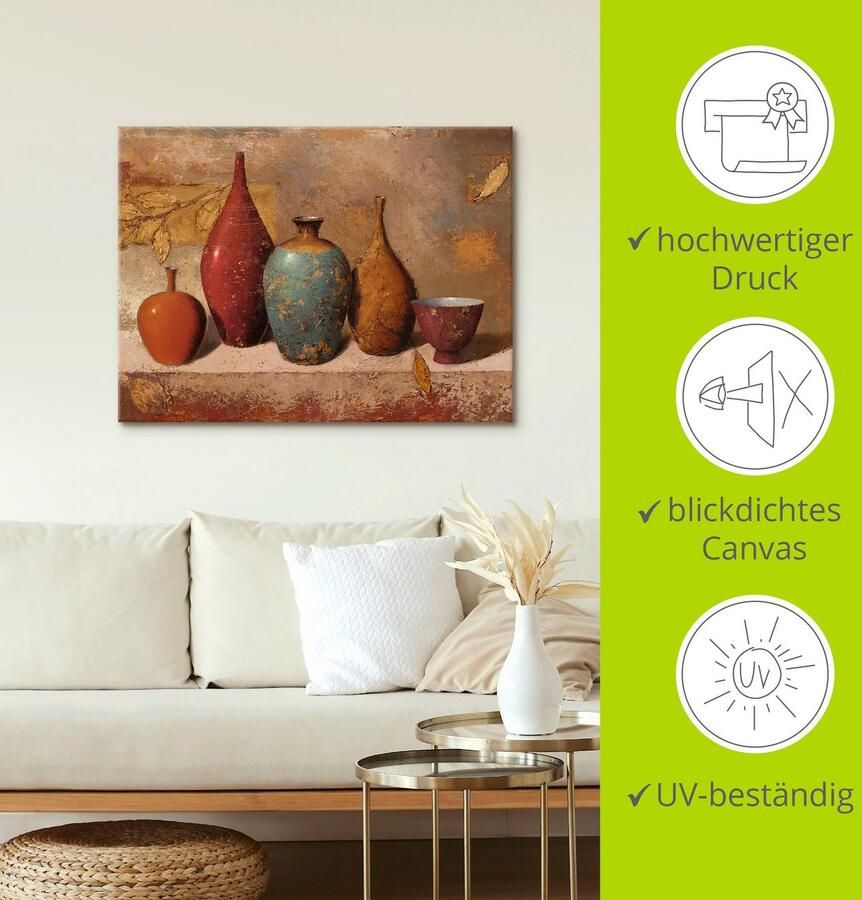 Artland Artprint op linnen Blaadjes en potten gespannen op een spieraam - Foto 2