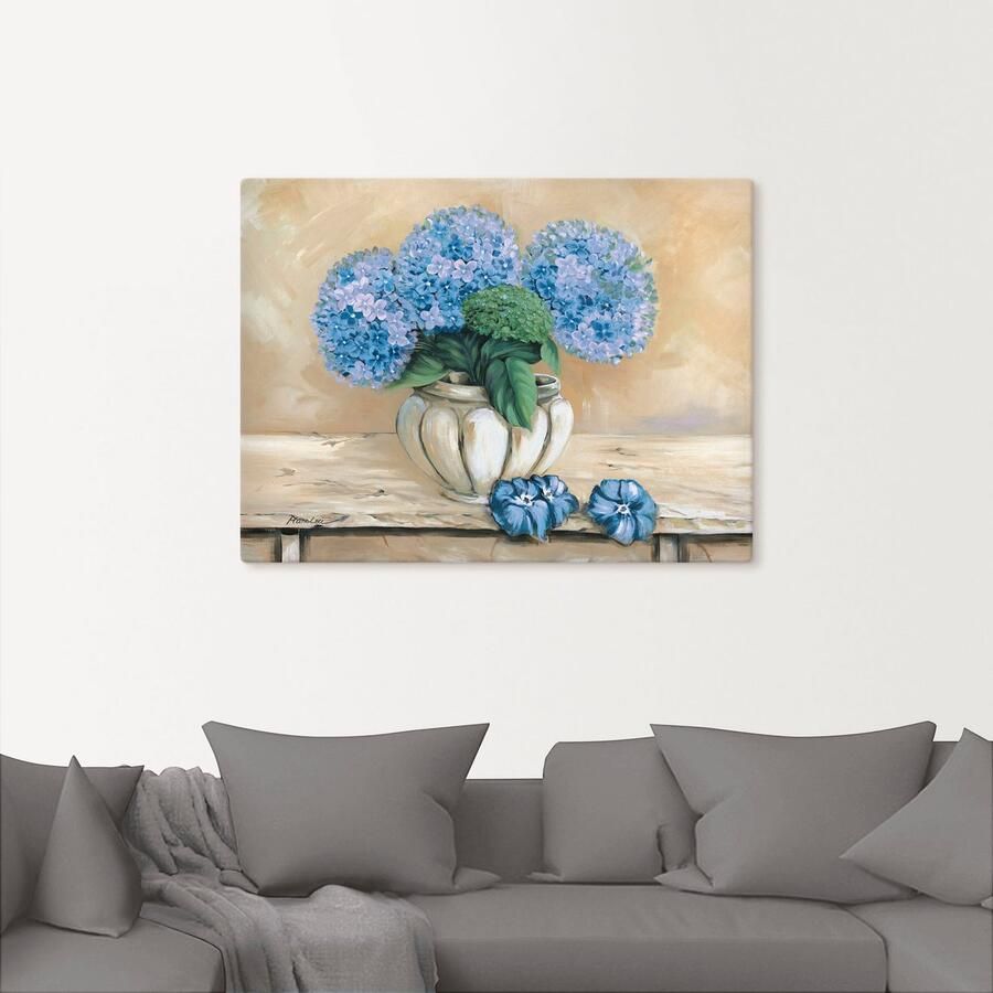 Artland Artprint op linnen Blauwe hortensia's gespannen op een spieraam