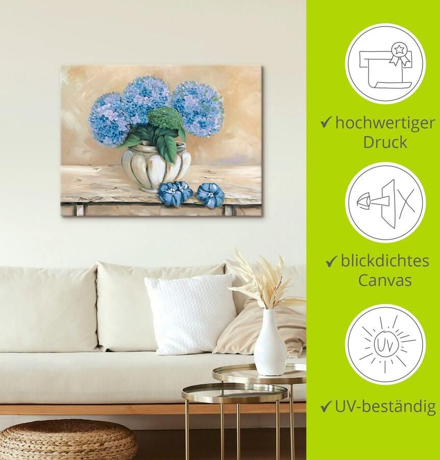 Artland Artprint op linnen Blauwe hortensia's gespannen op een spieraam - Foto 3