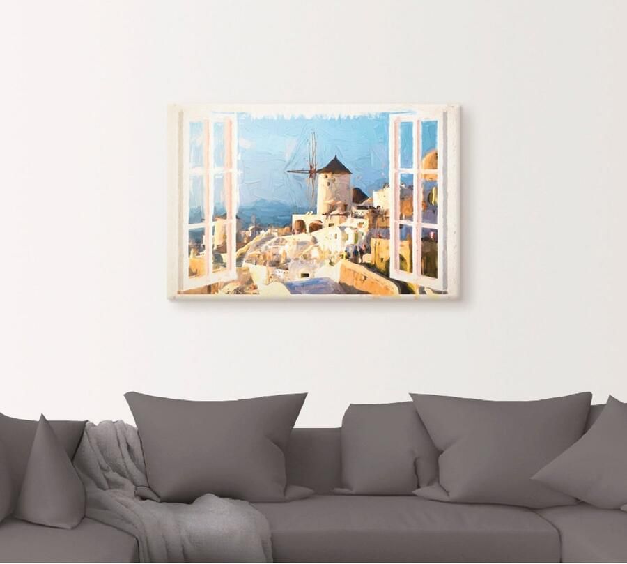 Artland Artprint op linnen Blik door het raam op Santorin - Foto 4