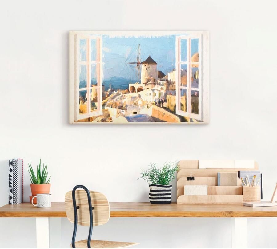 Artland Artprint op linnen Blik door het raam op Santorin - Foto 3