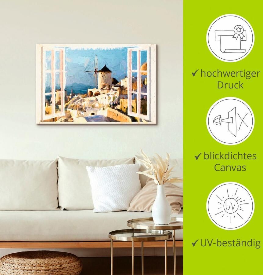 Artland Artprint op linnen Blik door het raam op Santorin - Foto 2