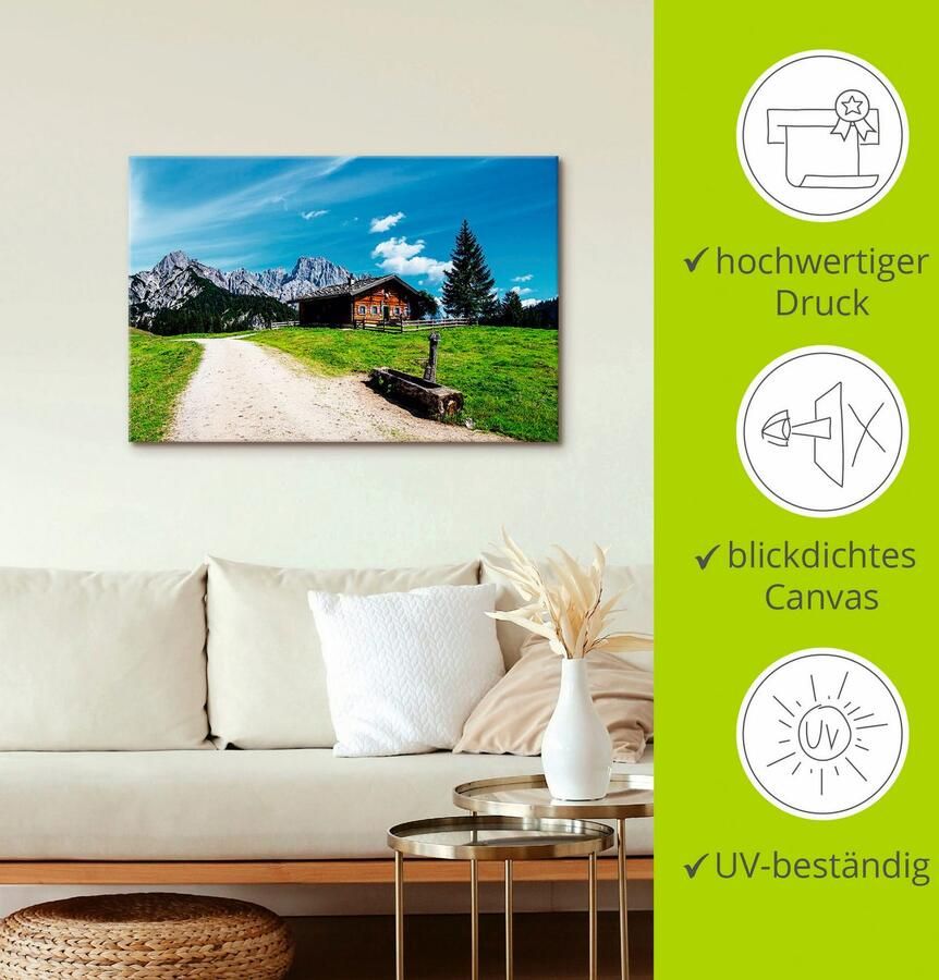 Artland Artprint op linnen Blik op de Litzlalm met hut - Foto 3