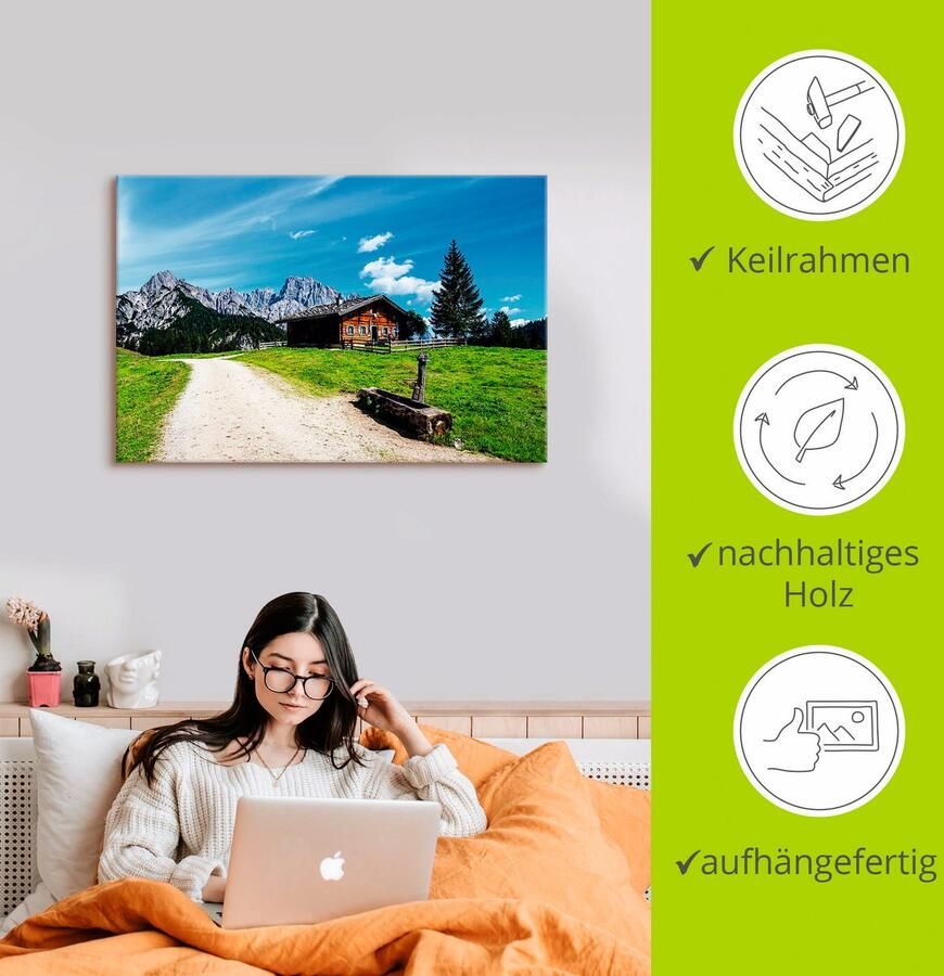 Artland Artprint op linnen Blik op de Litzlalm met hut - Foto 2