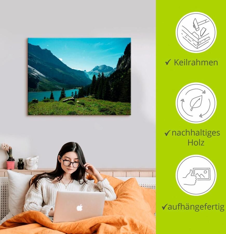 Artland Artprint op linnen Blik op het Oeschinenmeer