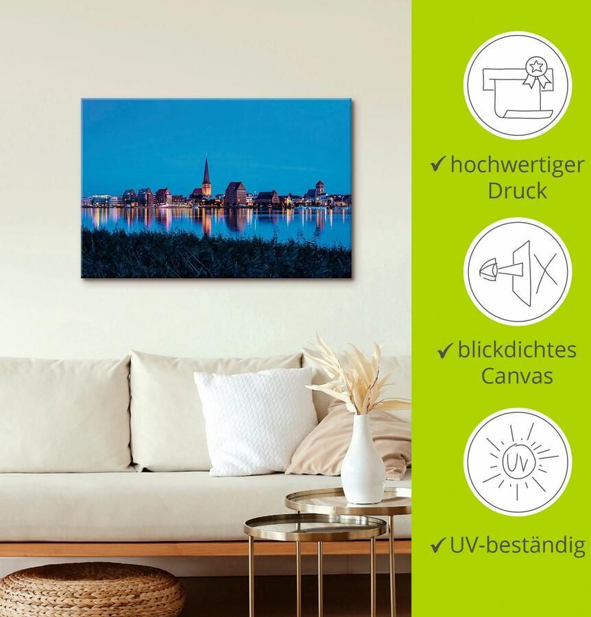 Artland Artprint op linnen Blik over de Warnow op Rostock - Foto 4