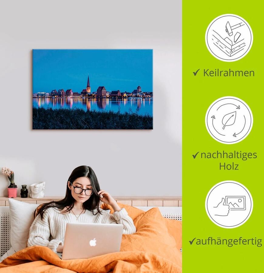 Artland Artprint op linnen Blik over de Warnow op Rostock - Foto 3