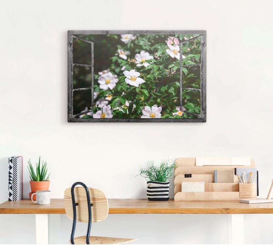 Artland Artprint op linnen Blik uit het venster wilde rozen - Foto 3