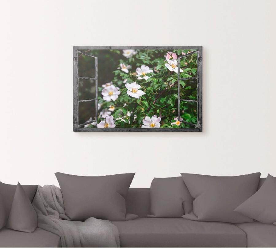 Artland Artprint op linnen Blik uit het venster wilde rozen - Foto 4