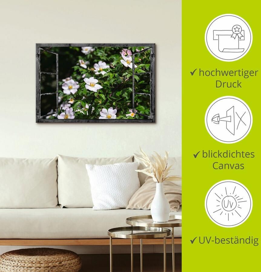 Artland Artprint op linnen Blik uit het venster wilde rozen - Foto 2