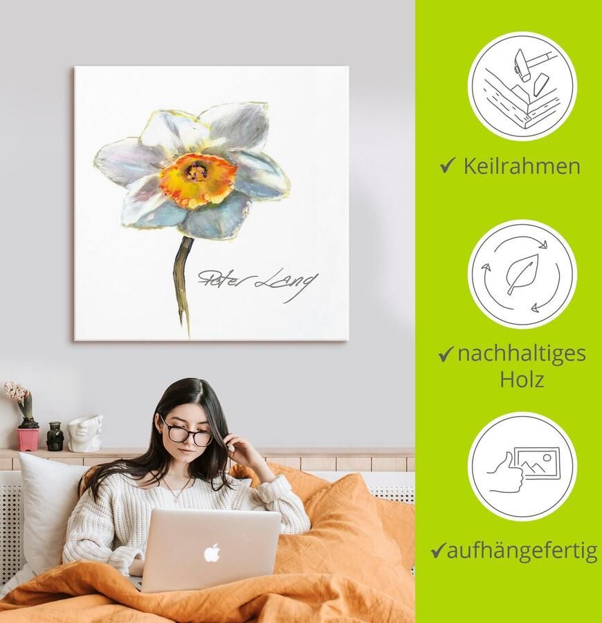 Artland Artprint op linnen Bloem_wit VIII gespannen op een spieraam - Foto 2