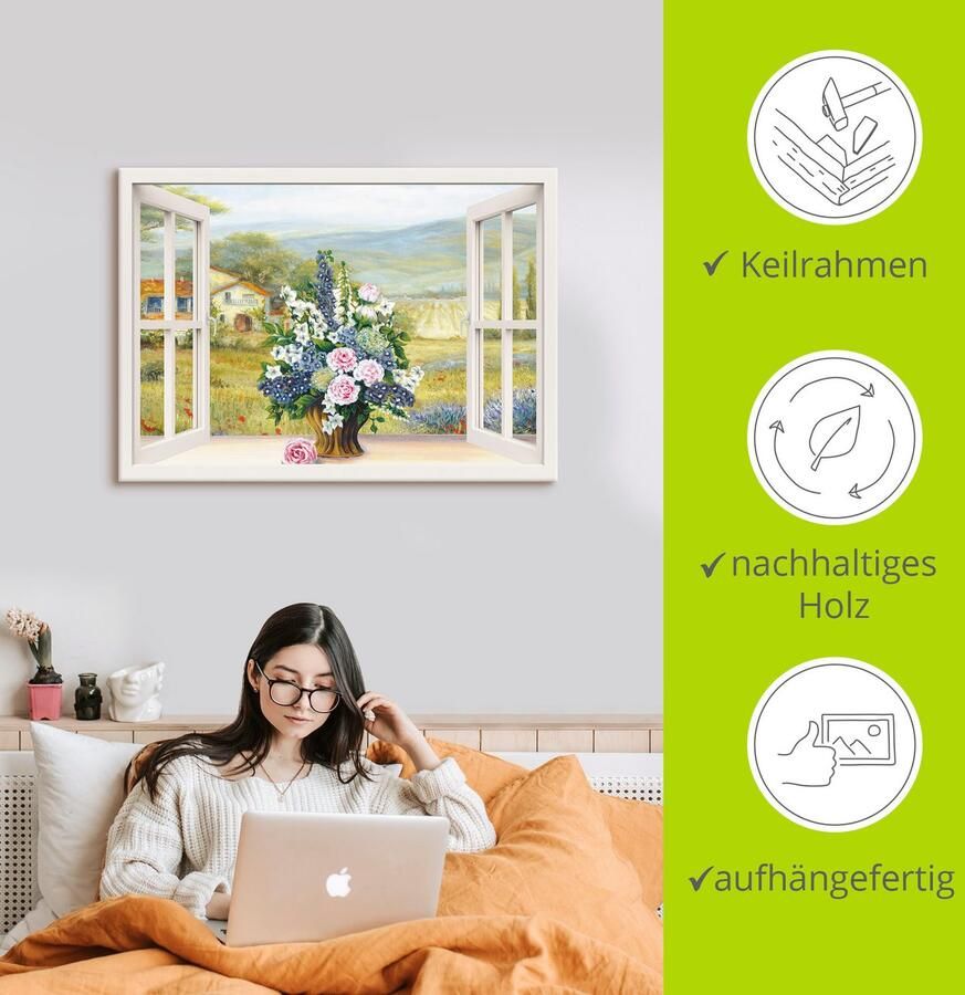 Artland Artprint op linnen Bloemboeket bij het witte raam - Foto 2