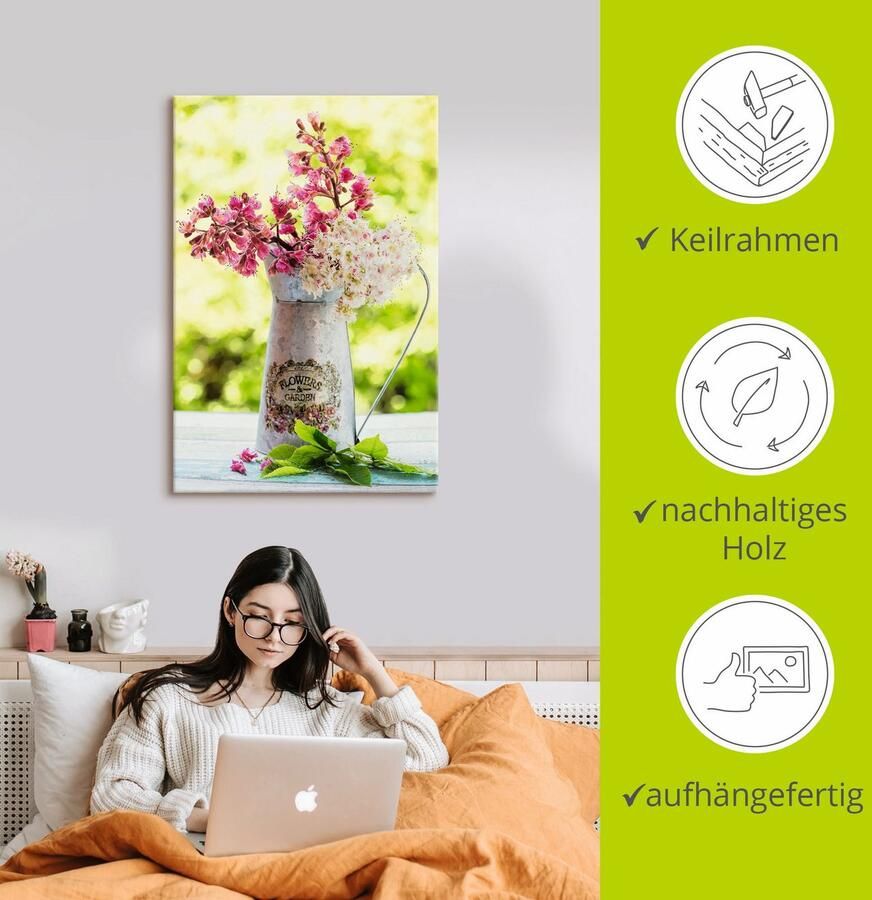 Artland Artprint op linnen Bloemen kastanjeboom in kan