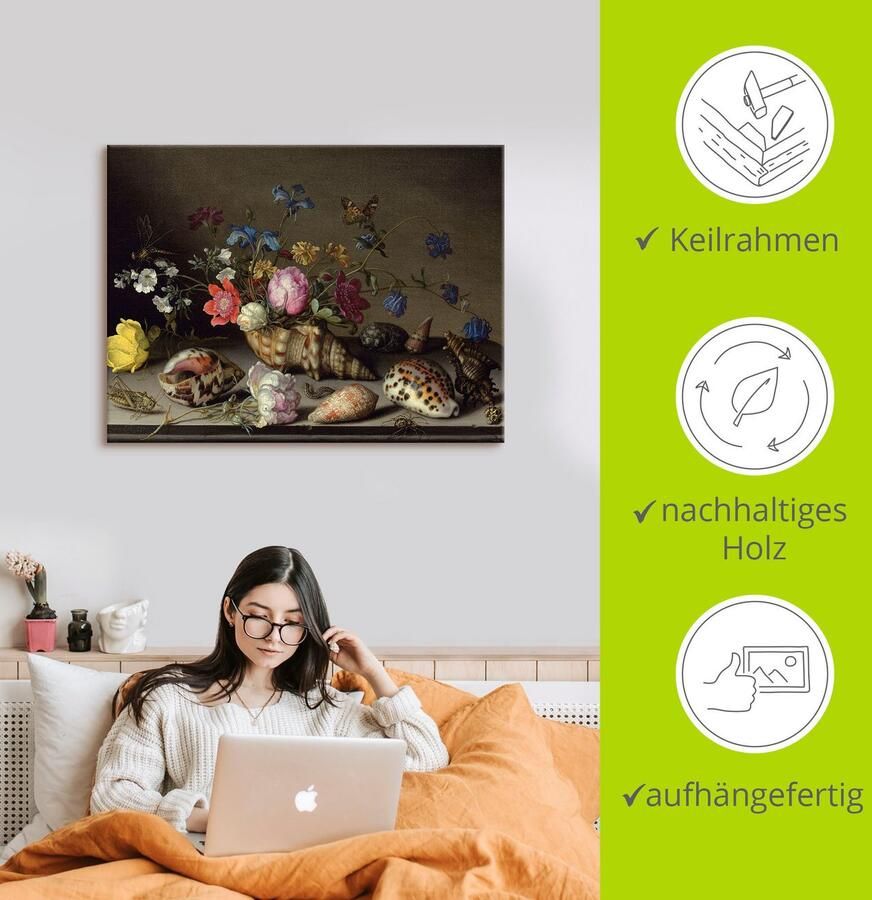 Artland Artprint op linnen Bloemen schelpen en insecten