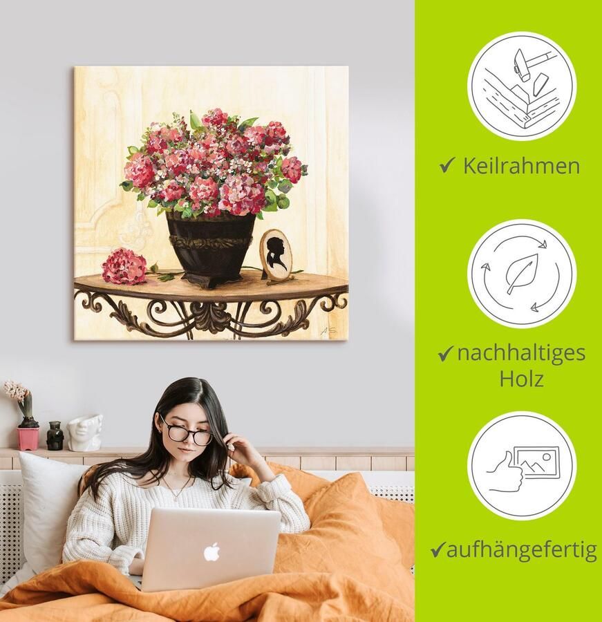 Artland Artprint op linnen Boeket van rode hortensia's - Foto 2