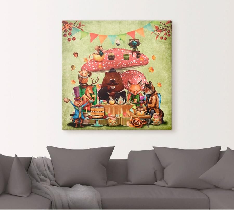 Artland Artprint op linnen Bos vrienden vliegenzwam theedrinken - Foto 4