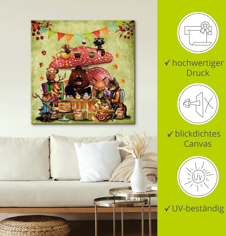 Artland Artprint op linnen Bos vrienden vliegenzwam theedrinken - Foto 2