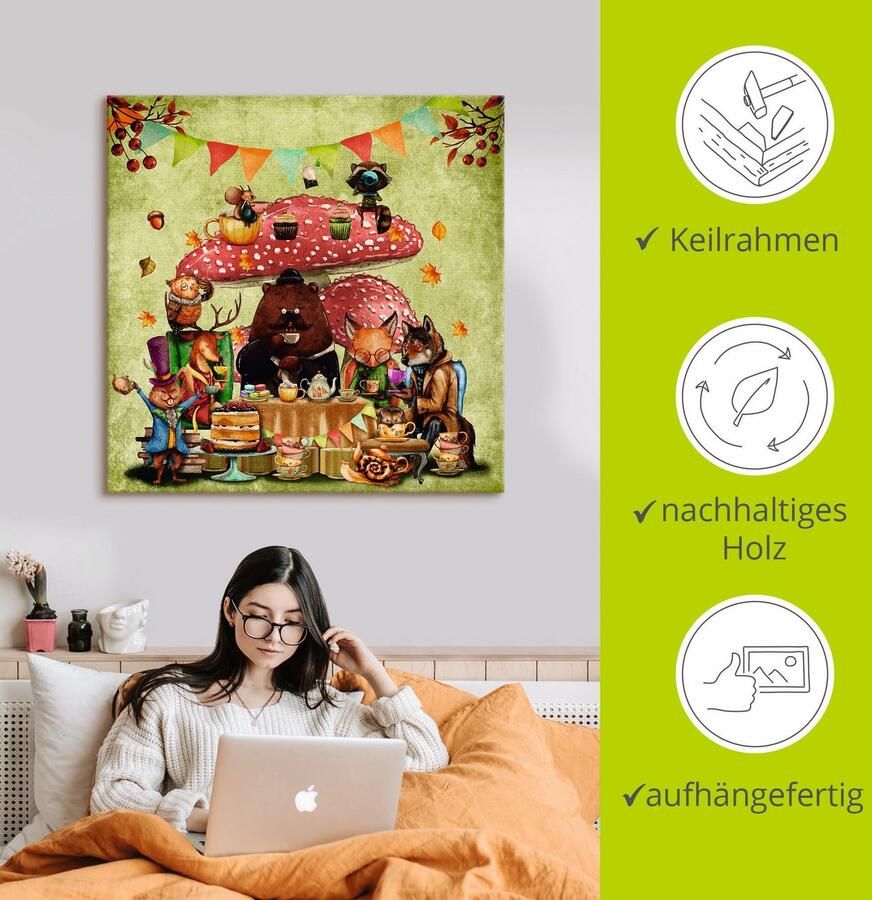 Artland Artprint op linnen Bos vrienden vliegenzwam theedrinken