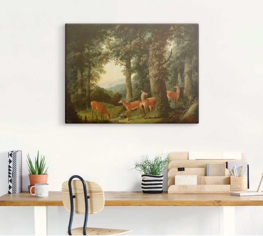 Artland Artprint op linnen Boslandschap met edelherten. Omstreeks 1760x70 - Foto 4