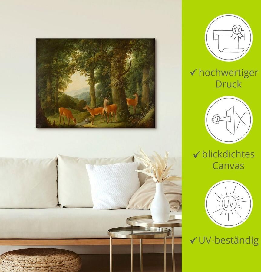 Artland Artprint op linnen Boslandschap met edelherten. Omstreeks 1760x70 - Foto 3