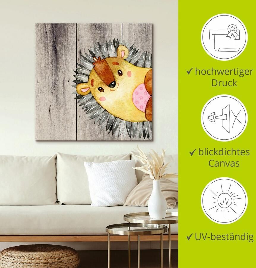 Artland Artprint op linnen Bosvrienden egel gespannen op een spieraam - Foto 3