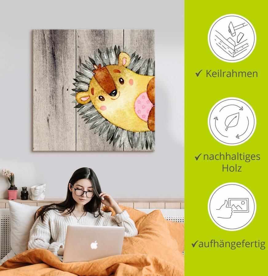 Artland Artprint op linnen Bosvrienden egel gespannen op een spieraam - Foto 2