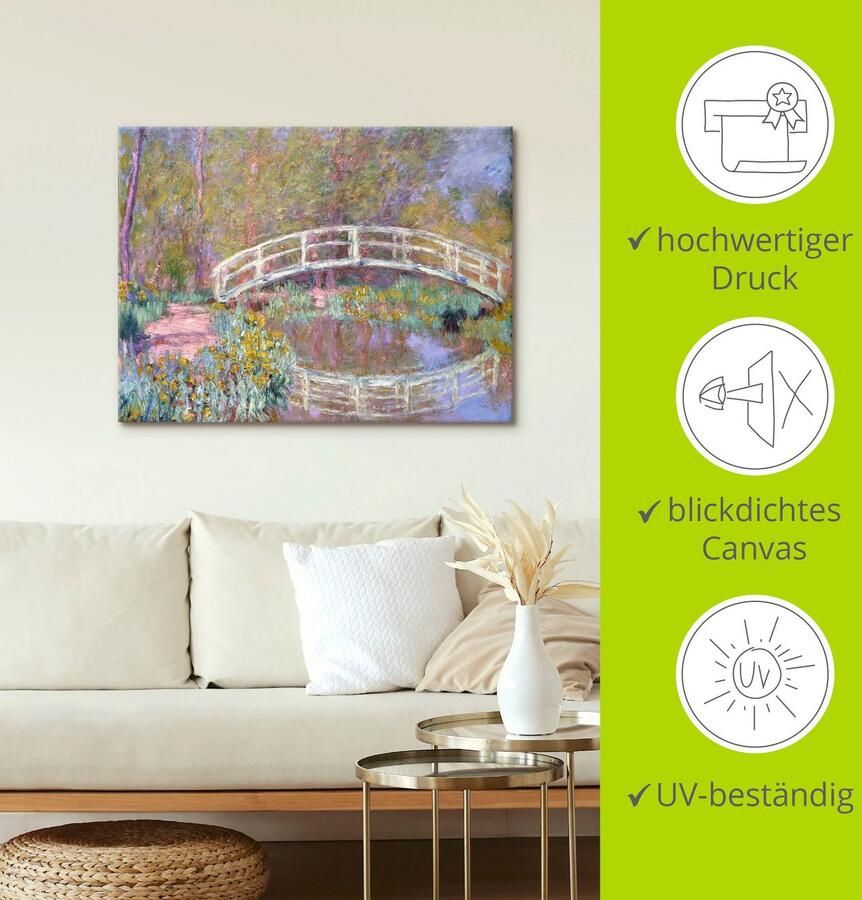 Artland Artprint op linnen Brug in Monets tuin gespannen op een spieraam - Foto 3