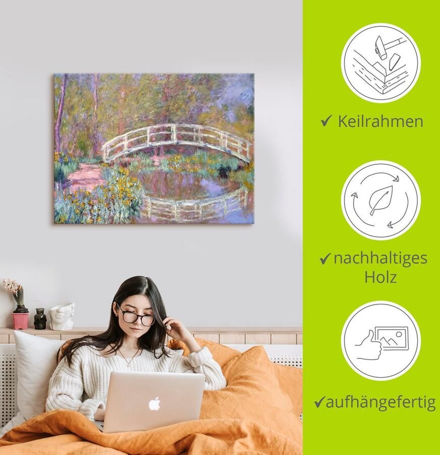 Artland Artprint op linnen Brug in Monets tuin gespannen op een spieraam - Foto 2