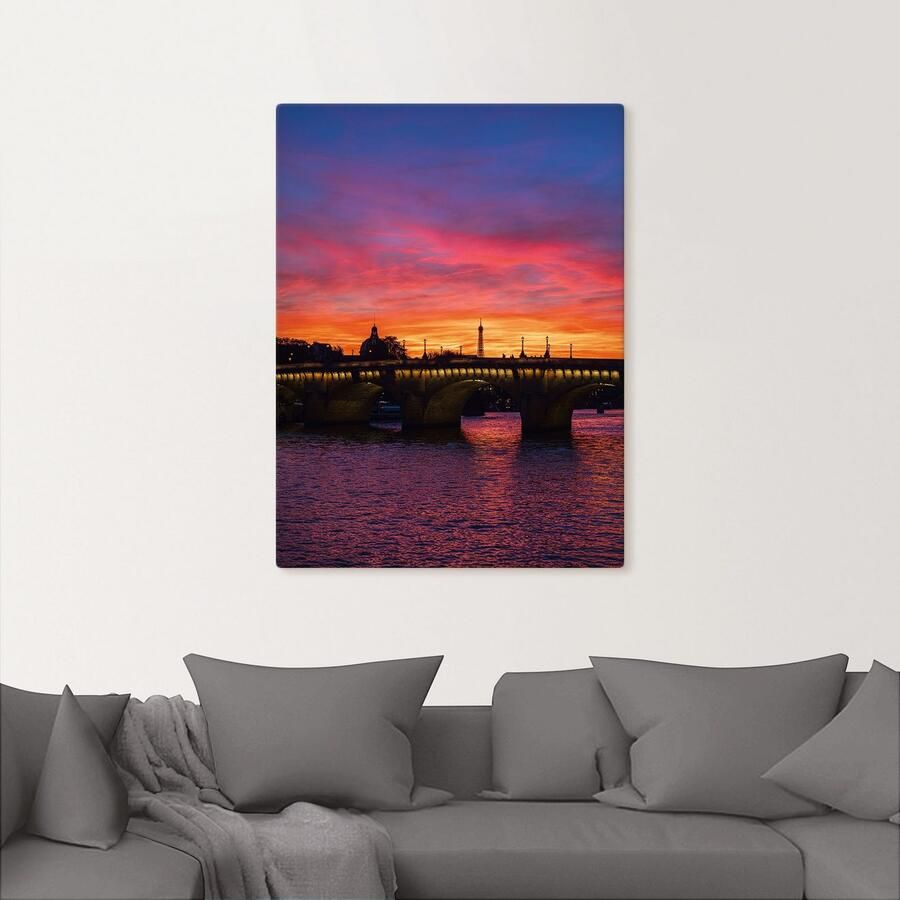Artland Artprint op linnen Brug Pont Neuf bij zonsondergang