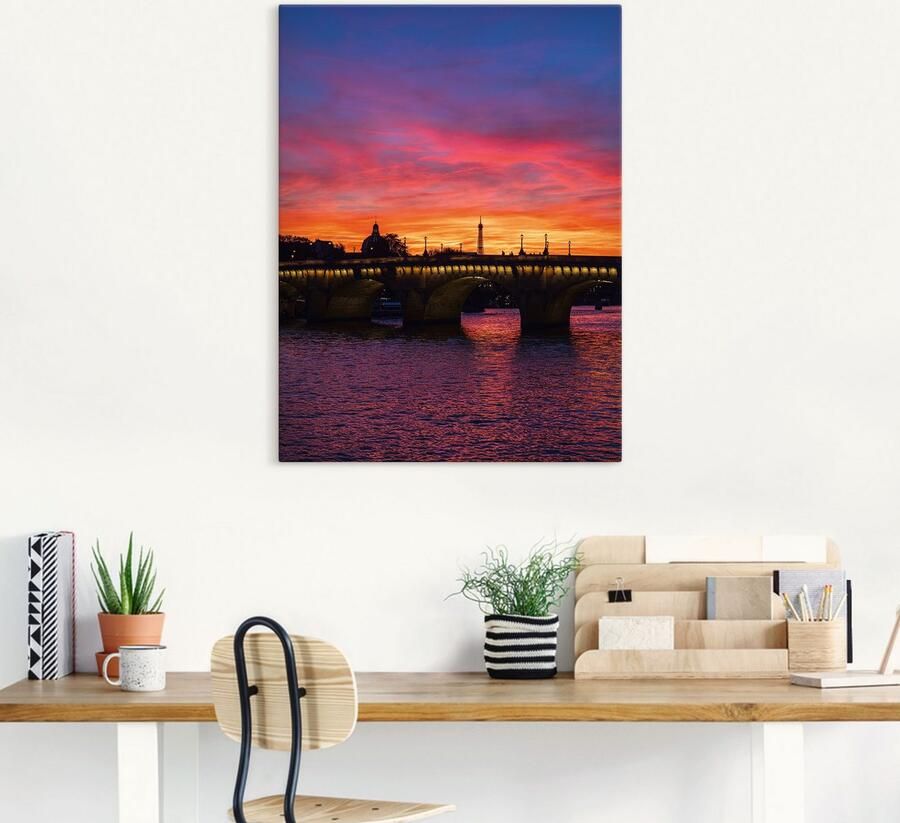 Artland Artprint op linnen Brug Pont Neuf bij zonsondergang - Foto 4