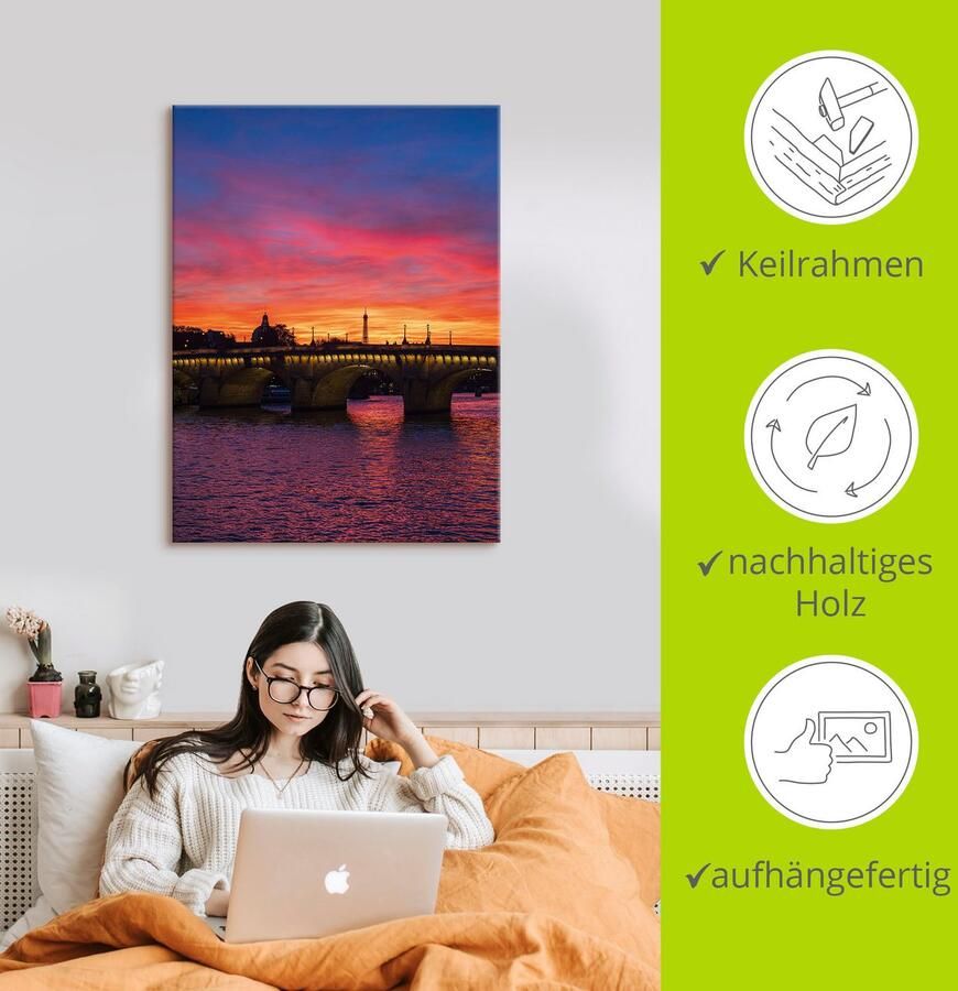 Artland Artprint op linnen Brug Pont Neuf bij zonsondergang - Foto 2